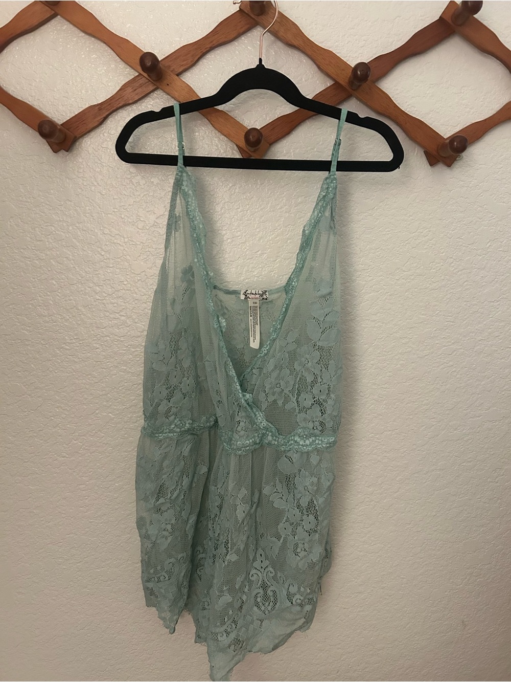 Free People Sheer Lace Chemise in Light Aqua Green